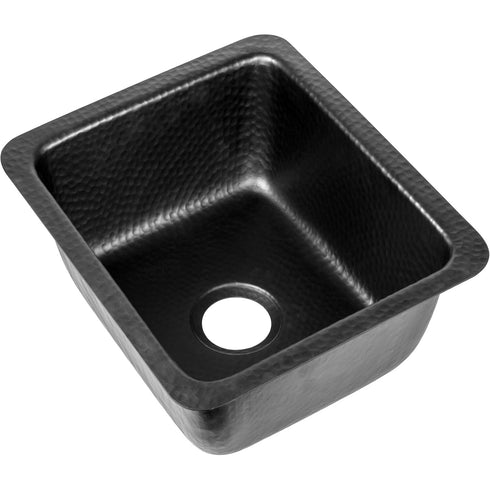 Hand Hammered 17 inch Highball Single Bowl Square Kitchen Sink - Matte Black